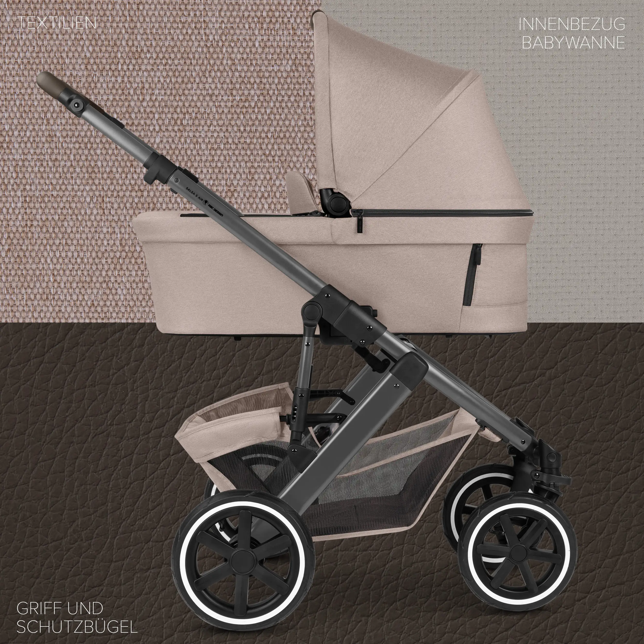 Kombi-Kinderwagen Salsa 5 Air  inkl. Wickeltasche Urban, Moskitonetz, Regenschutz - Camel