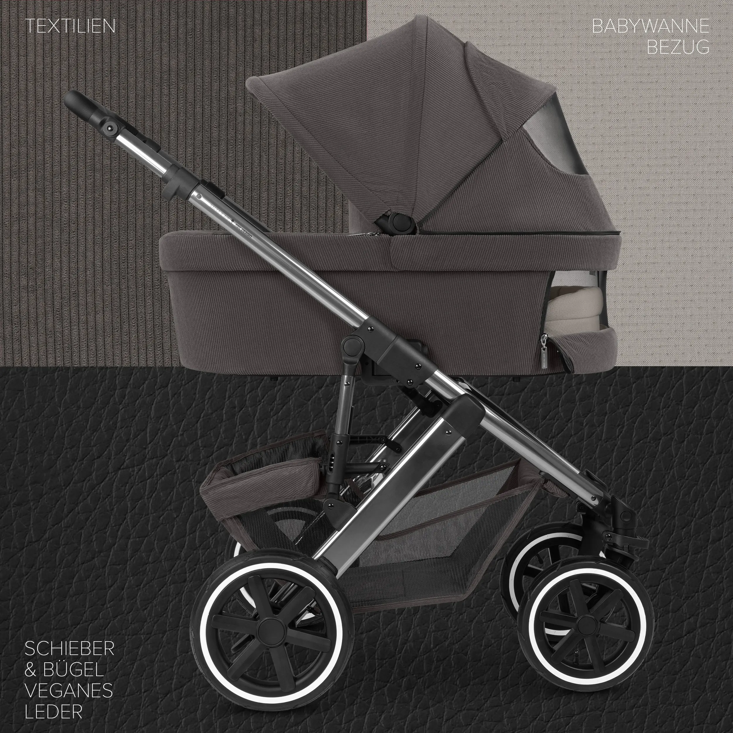 Kombi-Kinderwagen Salsa 5 Air inkl. Wickeltasche, Sonnenschirm, Regenschutz, Becherhalter - Almond