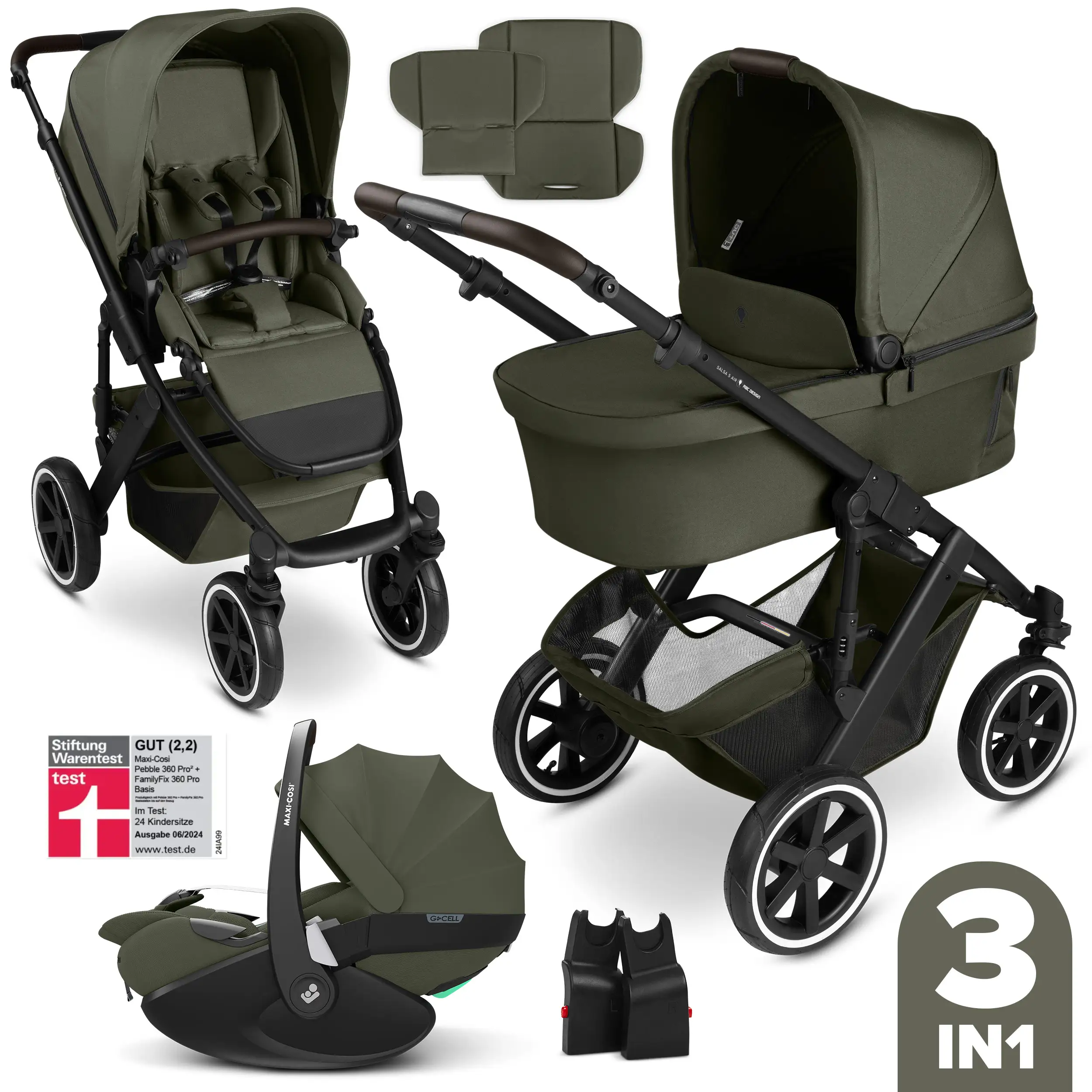set de cochecito 3 en 1 Salsa 5 Air con silla de coche para niños Maxi Cosi Pebble 360 Pro 2 - Aguacate