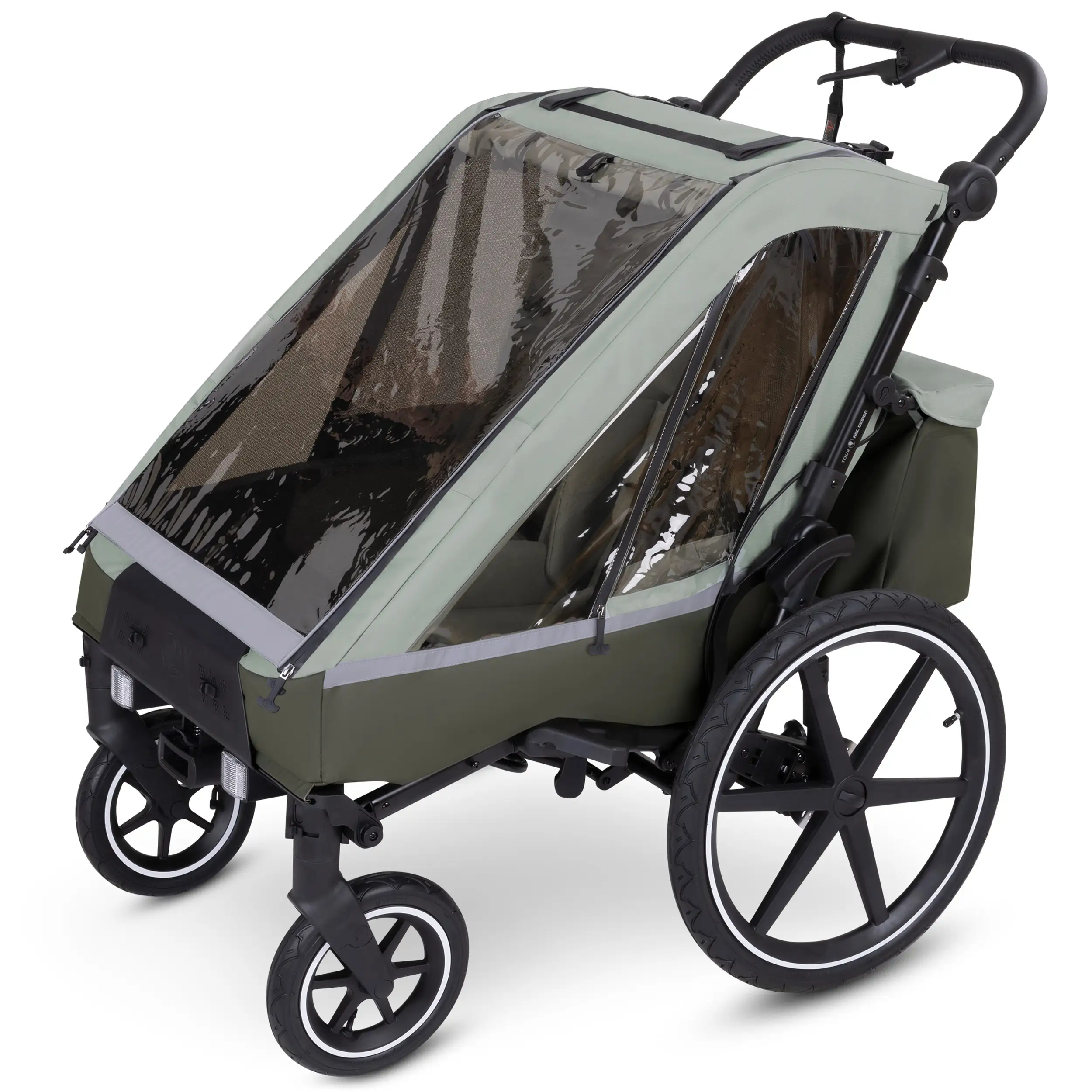 Fahrradanhänger Tour 2 mit 2 Komfortsitzen & Lufträdern - Olive