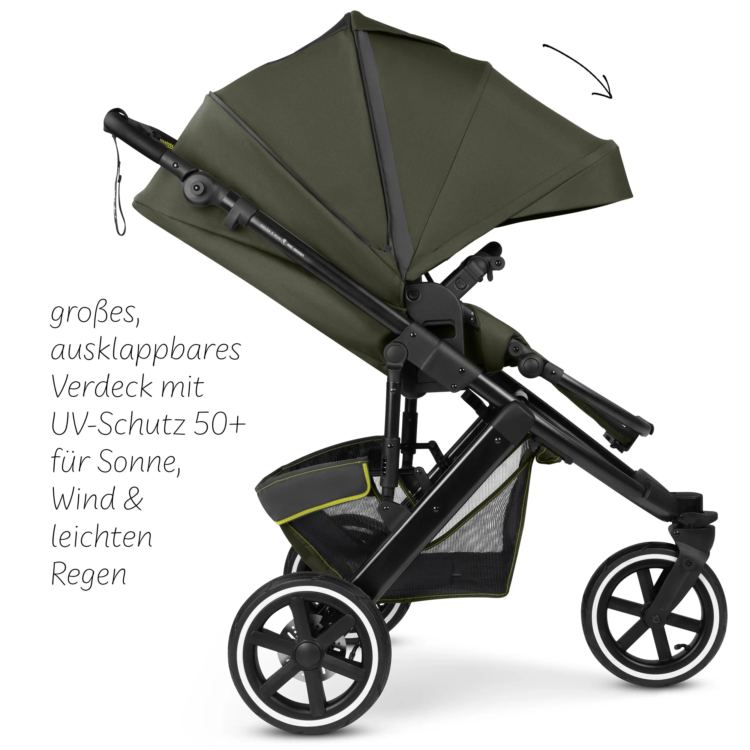 Poussette combinée Salsa 5 Run avec sac à langer, ombrelle, habillage pluie, porte-gobelet - Avocado