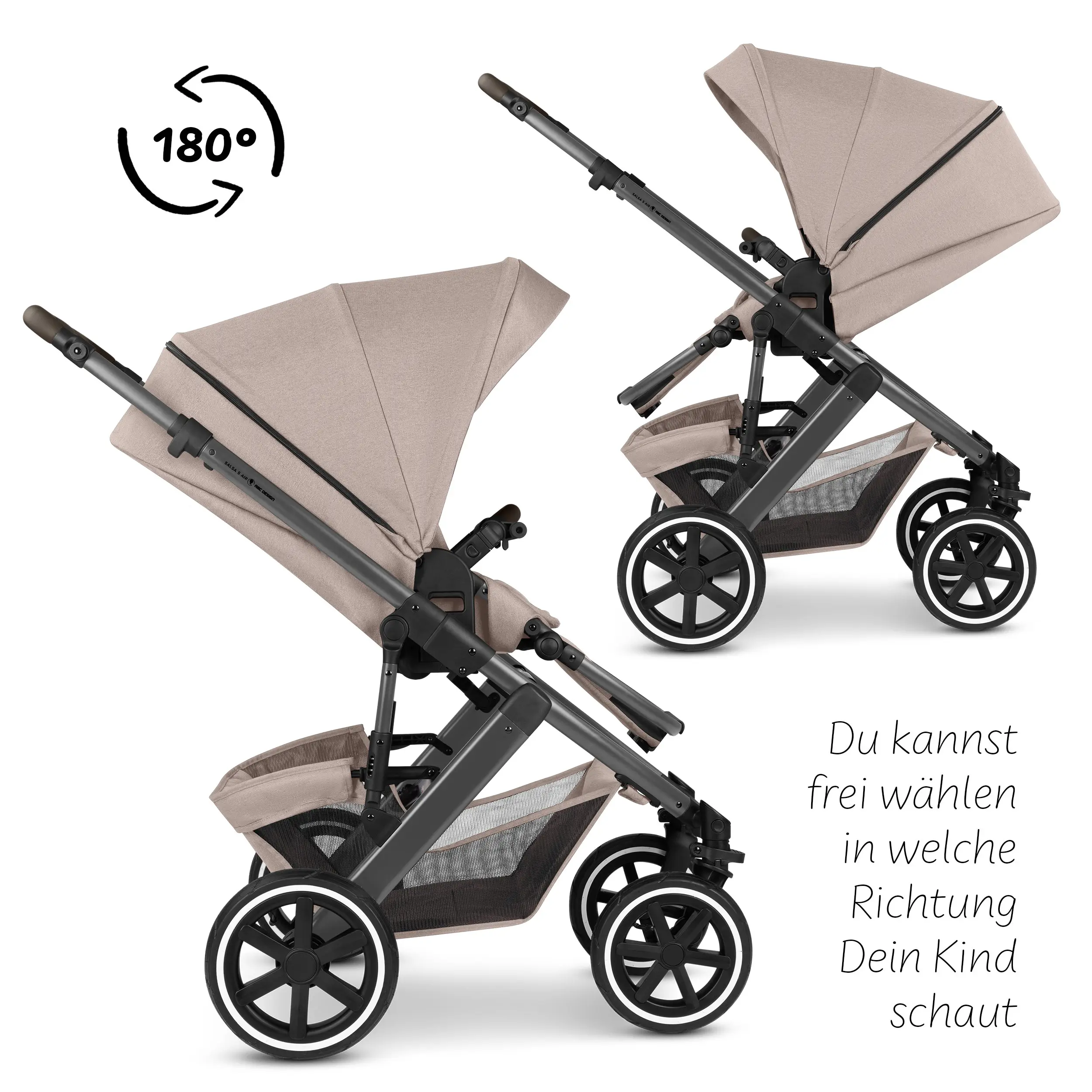 Kombi-Kinderwagen Salsa 5 Air inkl. Wickeltasche, Sonnenschirm, Regenschutz, Becherhalter - Camel