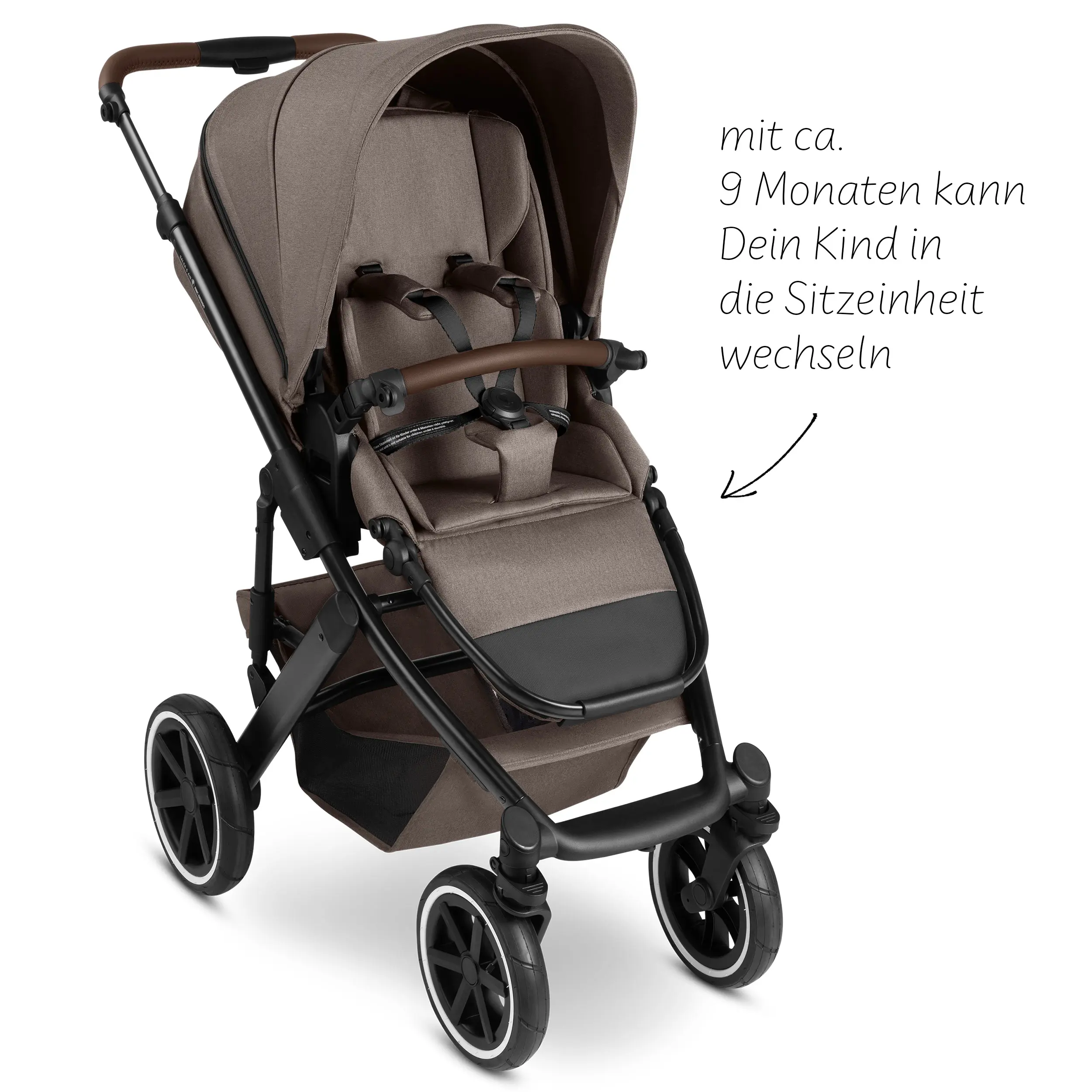 Kombi-Kinderwagen Salsa 5 Air inkl. Wickeltasche, Sonnenschirm, Regenschutz, Becherhalter - Nature