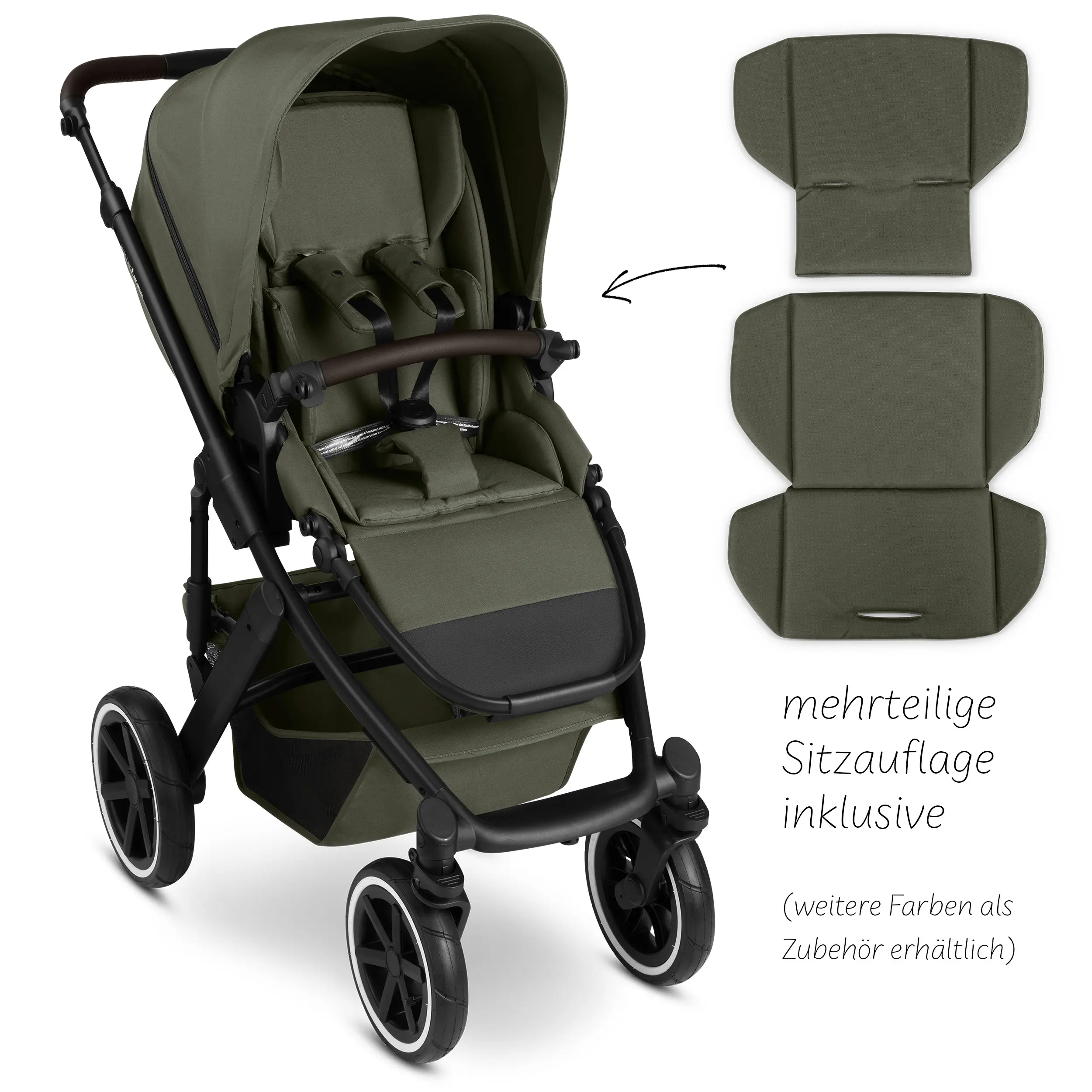 Kombi-Kinderwagen Salsa 5 Air inkl. Wickeltasche, Sonnenschirm, Regenschutz, Becherhalter - Avocado