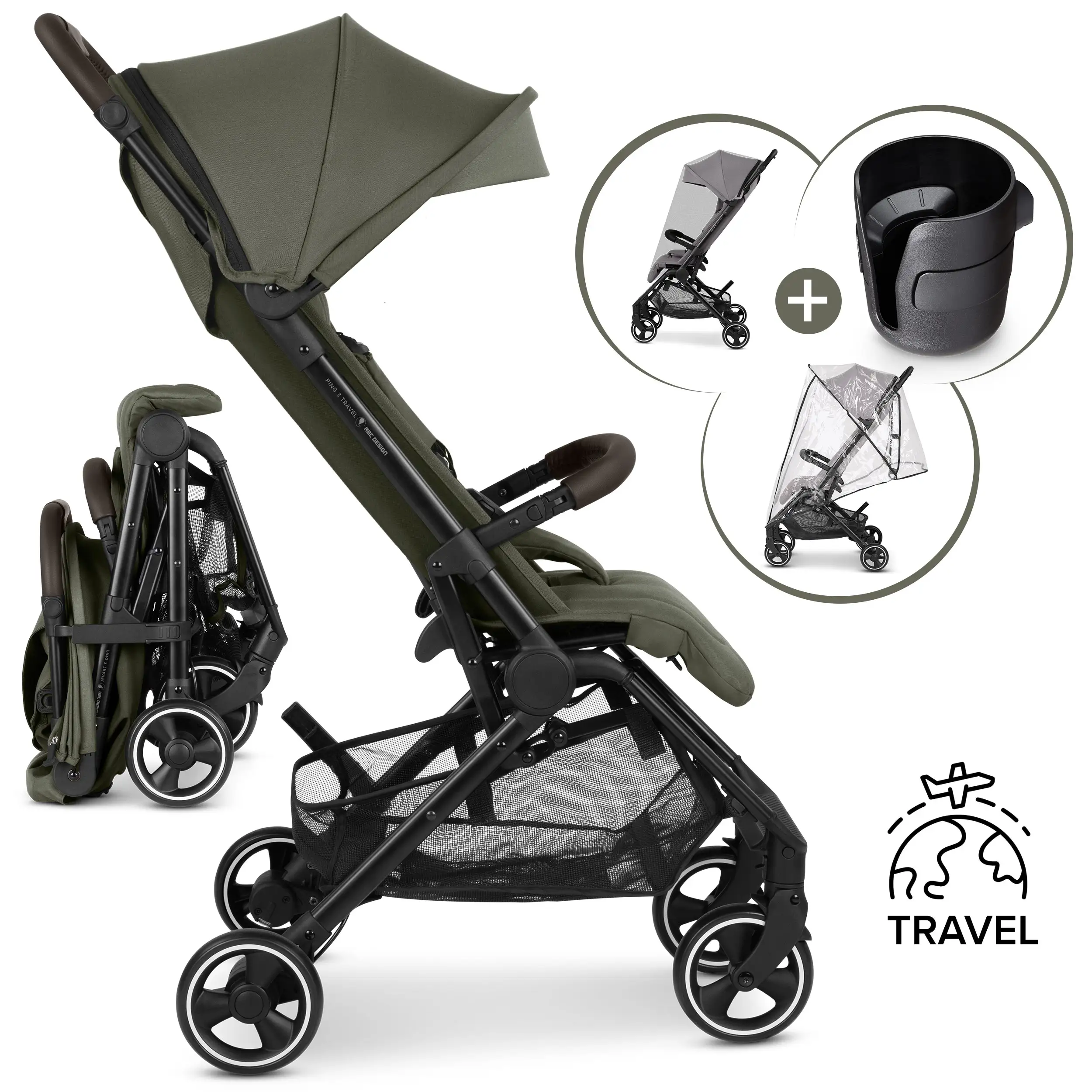 Travel Stroller Ping 3 Travel with accessory set - Avocado