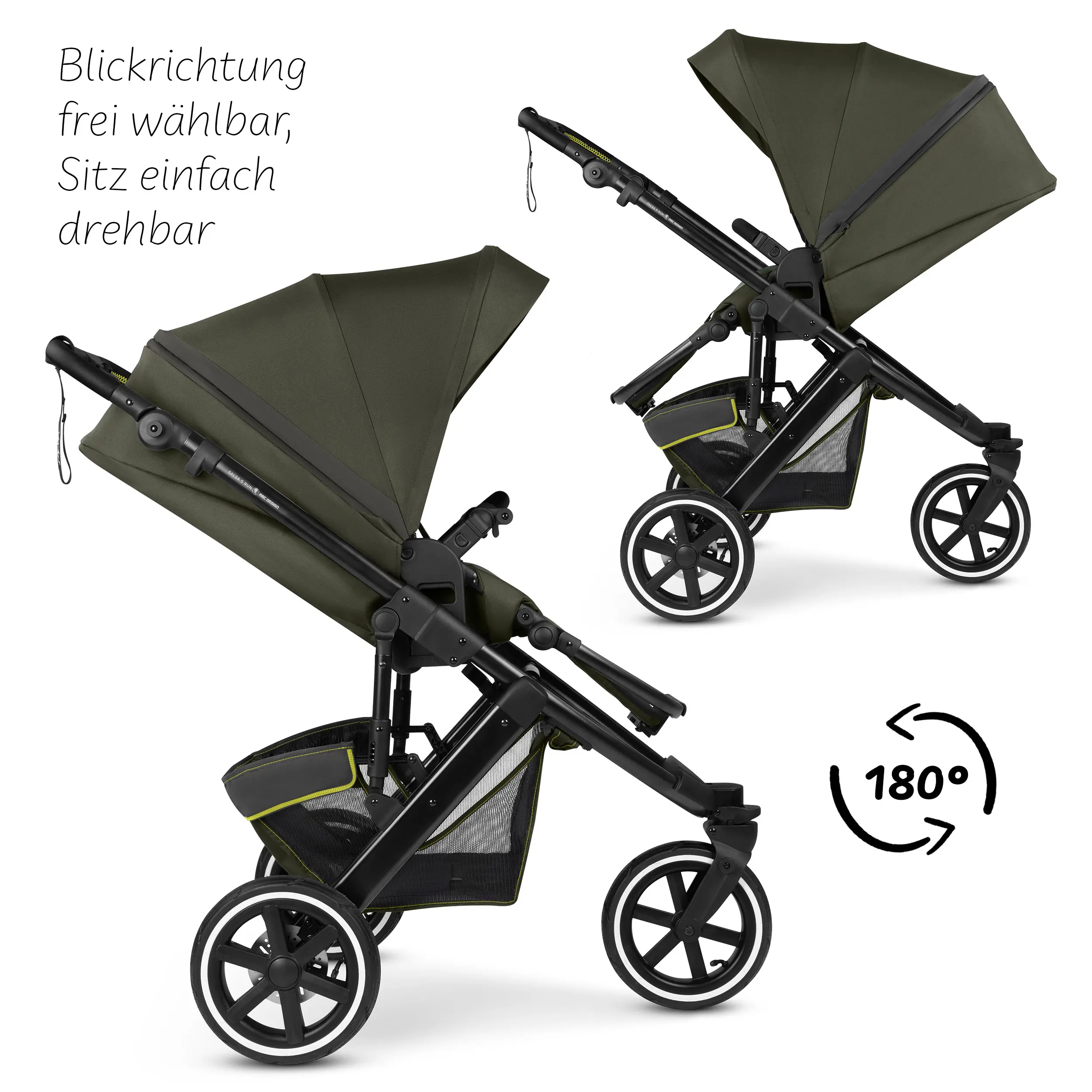 Poussette combinée Salsa 5 Run avec sac à langer, ombrelle, habillage pluie, porte-gobelet - Avocado