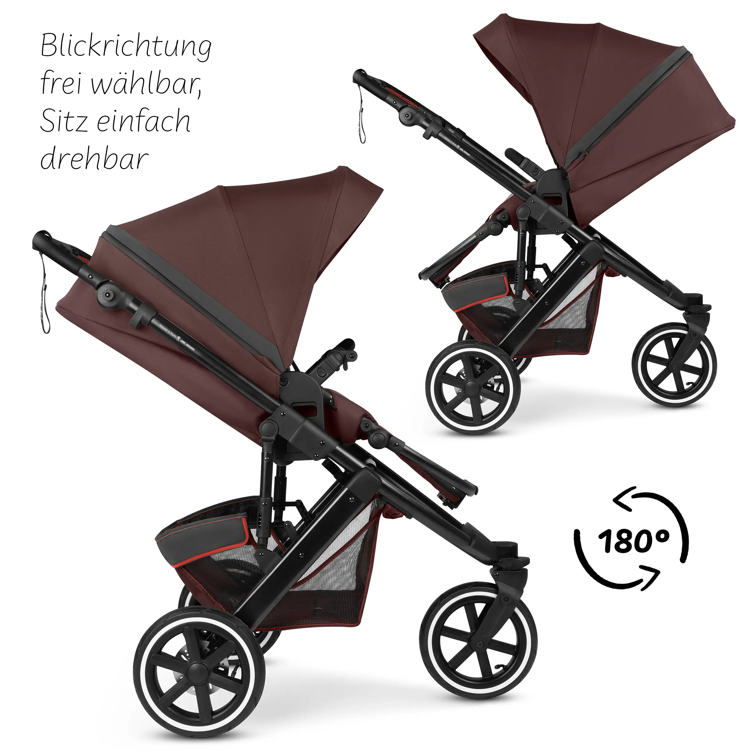 Poussette combinée Salsa 5 Run avec sac à langer, ombrelle, habillage pluie, porte-gobelet - Umbra