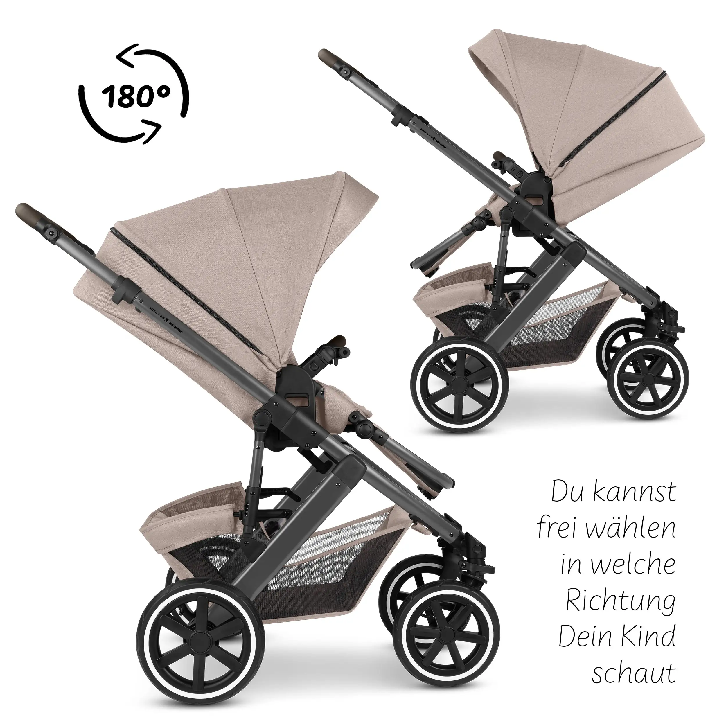 Kombi-Kinderwagen Salsa 5 Air  inkl. Wickeltasche Urban, Moskitonetz, Regenschutz - Camel