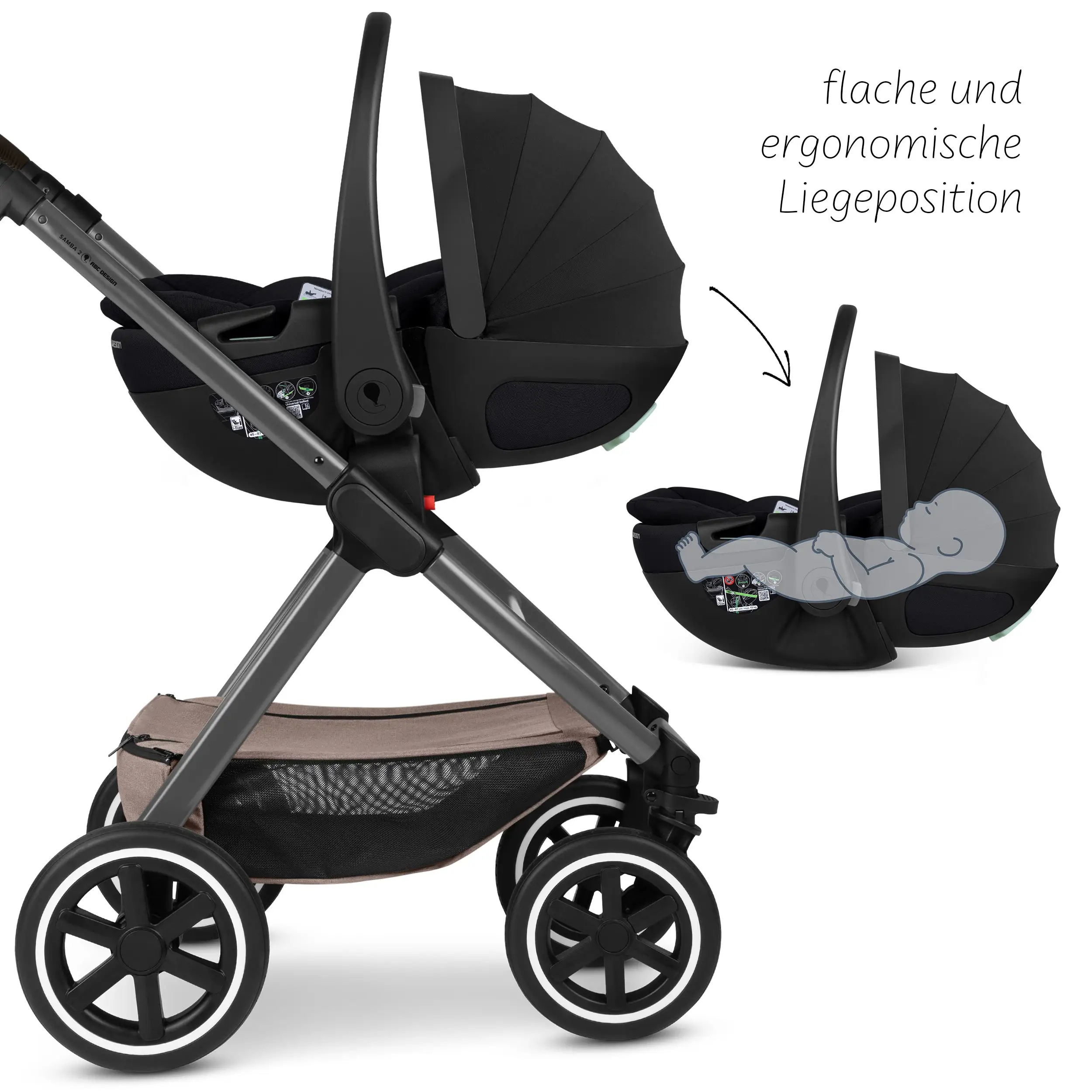4in1-Kinderwagen-Set Samba 2 inkl. Babyschale Calla mit Liegefunktion - Camel