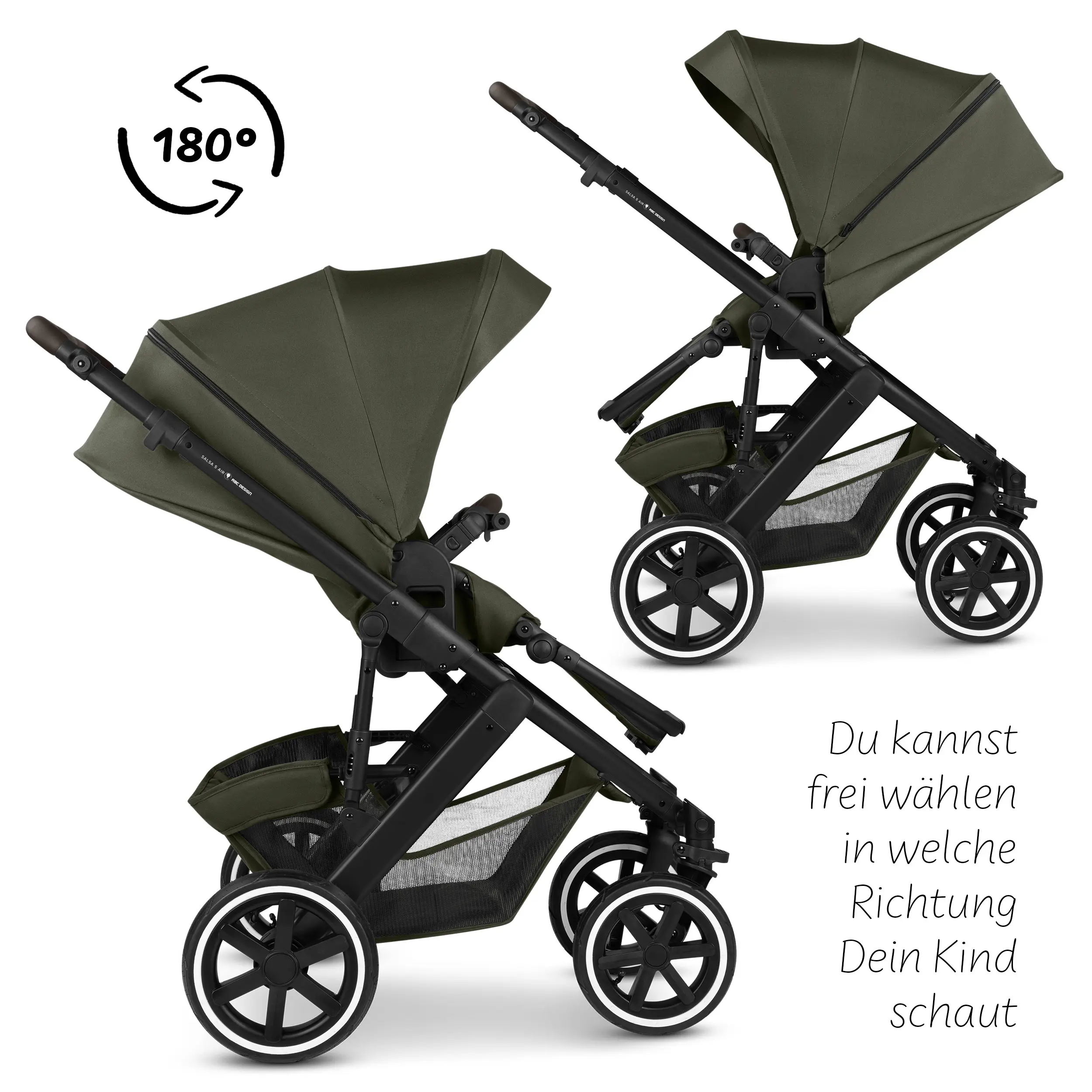 Kombi-Kinderwagen Salsa 5 Air inkl. Wickeltasche, Sonnenschirm, Regenschutz, Becherhalter - Avocado