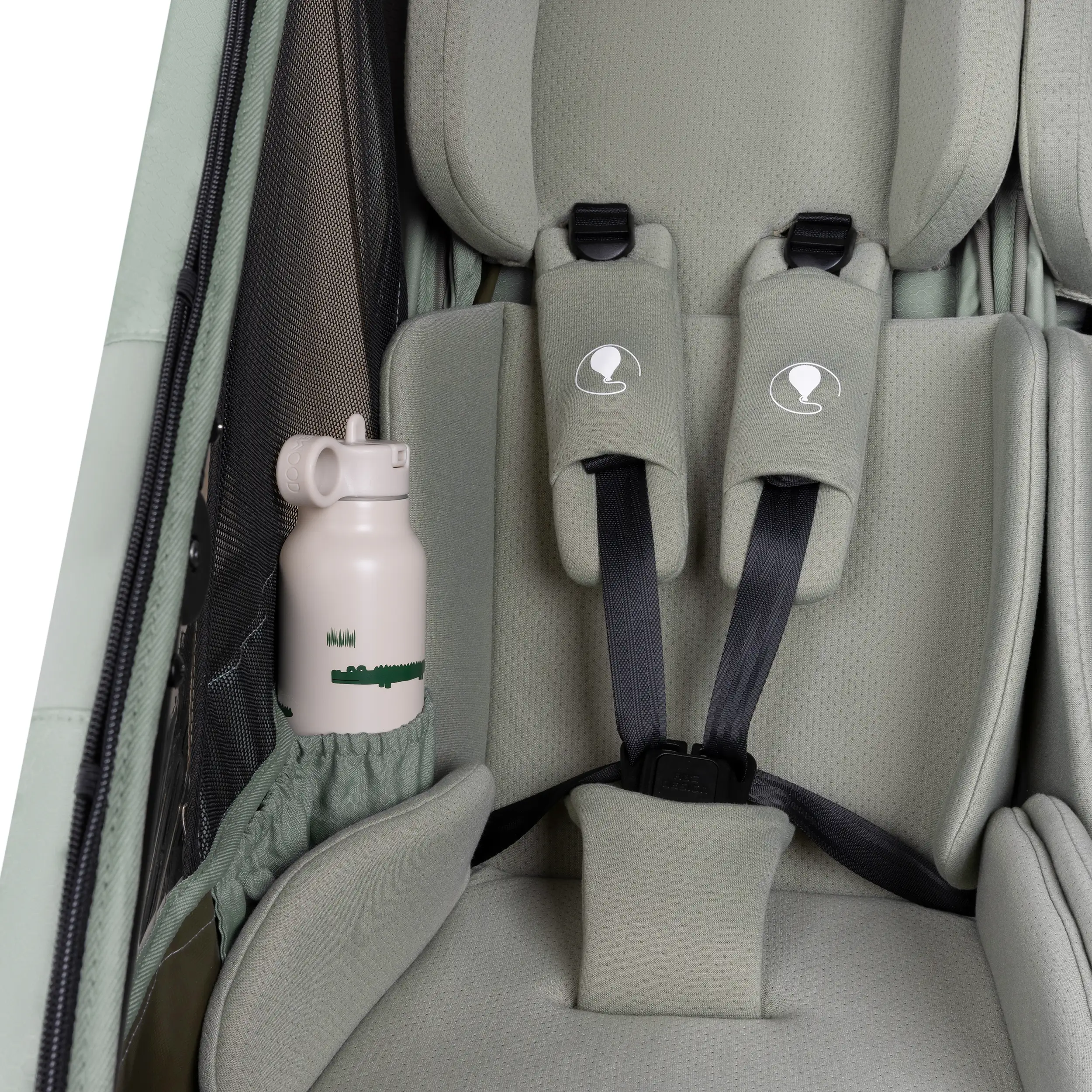 Remorque à vélo Tour avec 2 sièges confort et roues gonflables - Olive Remorque à vélo Tour avec 2 sièges confort et roues gonflables - Olive