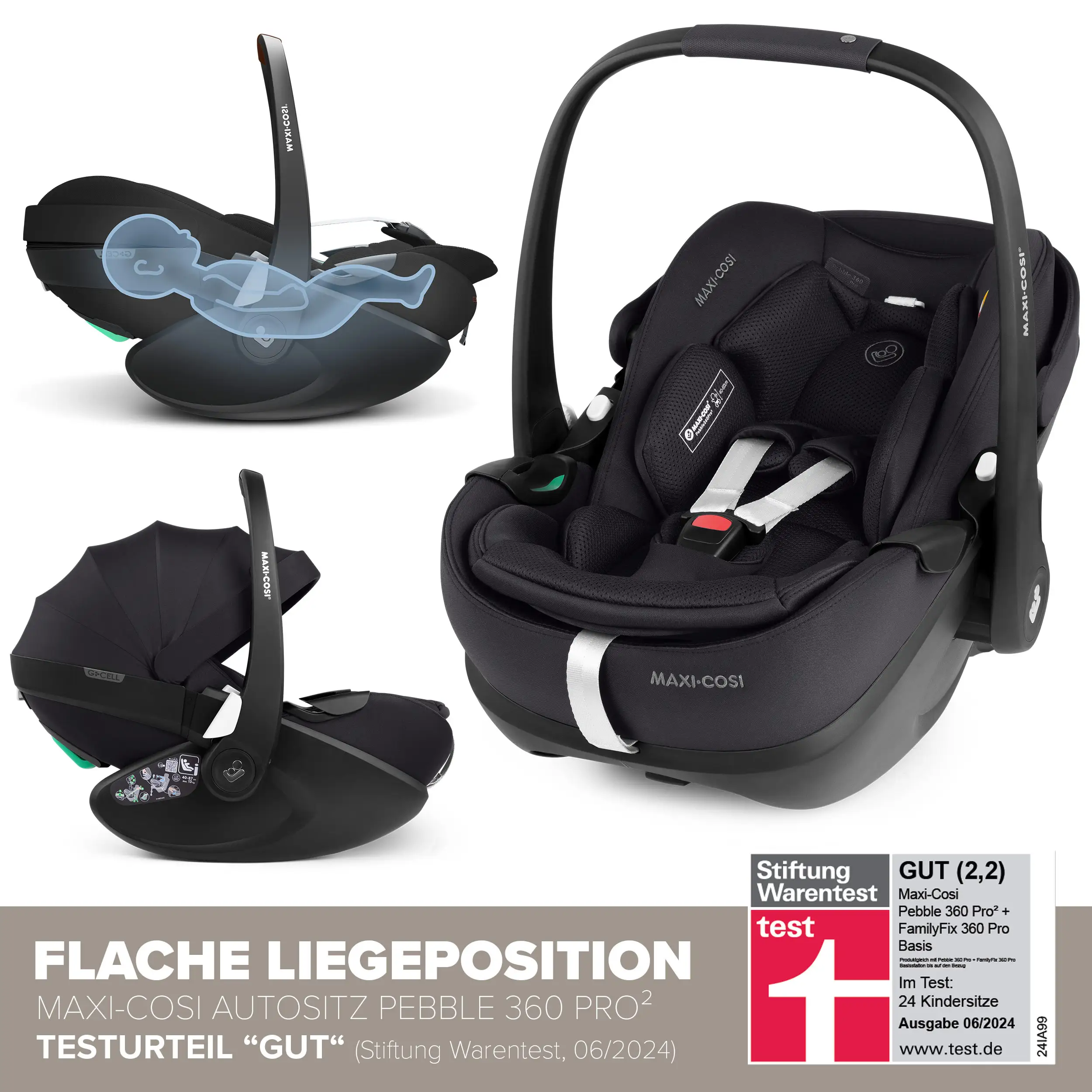 3in1 Kinderwagen-Set Samba 2 inkl. Babyschale Maxi Cosi Pebble 360 Pro 2 - Coal