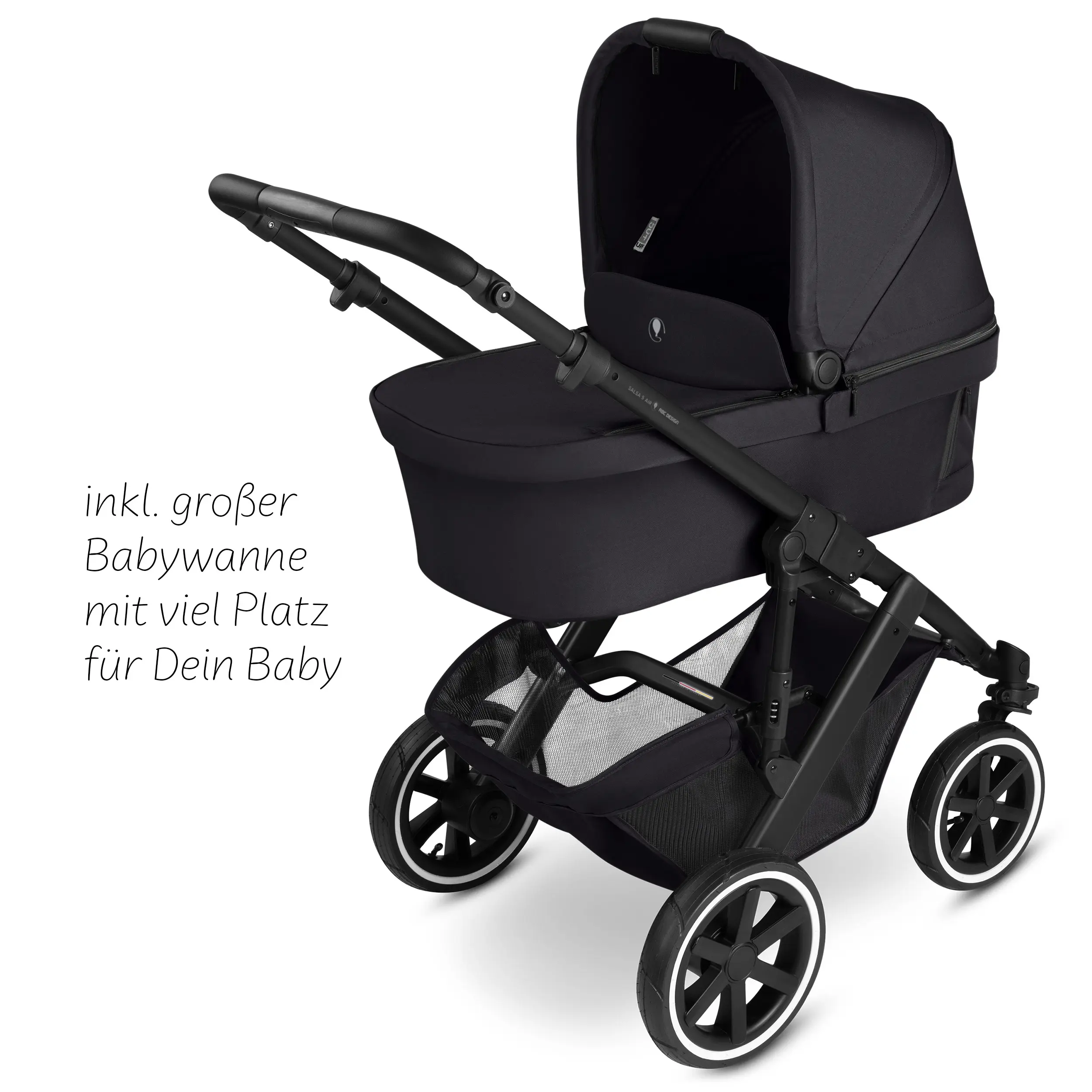 Kombi-Kinderwagen Salsa 5 Air inkl. Wickeltasche, Sonnenschirm, Regenschutz, Becherhalter - Coal